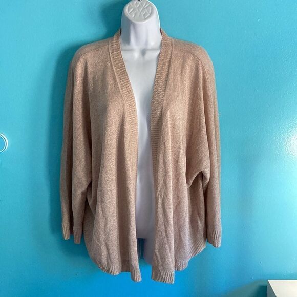 Nic & Zoe Womans Size 2X Gold / Tan  Cardigan Sparkle Linen Blend Open Front - Picture 1 of 5